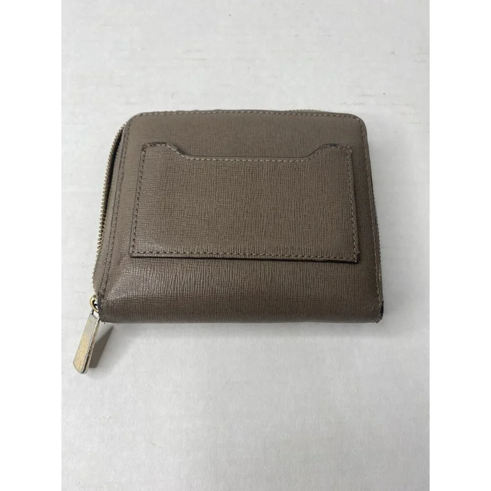 COACH Leather Corner Zip Around Taupe Bi Fold Bag